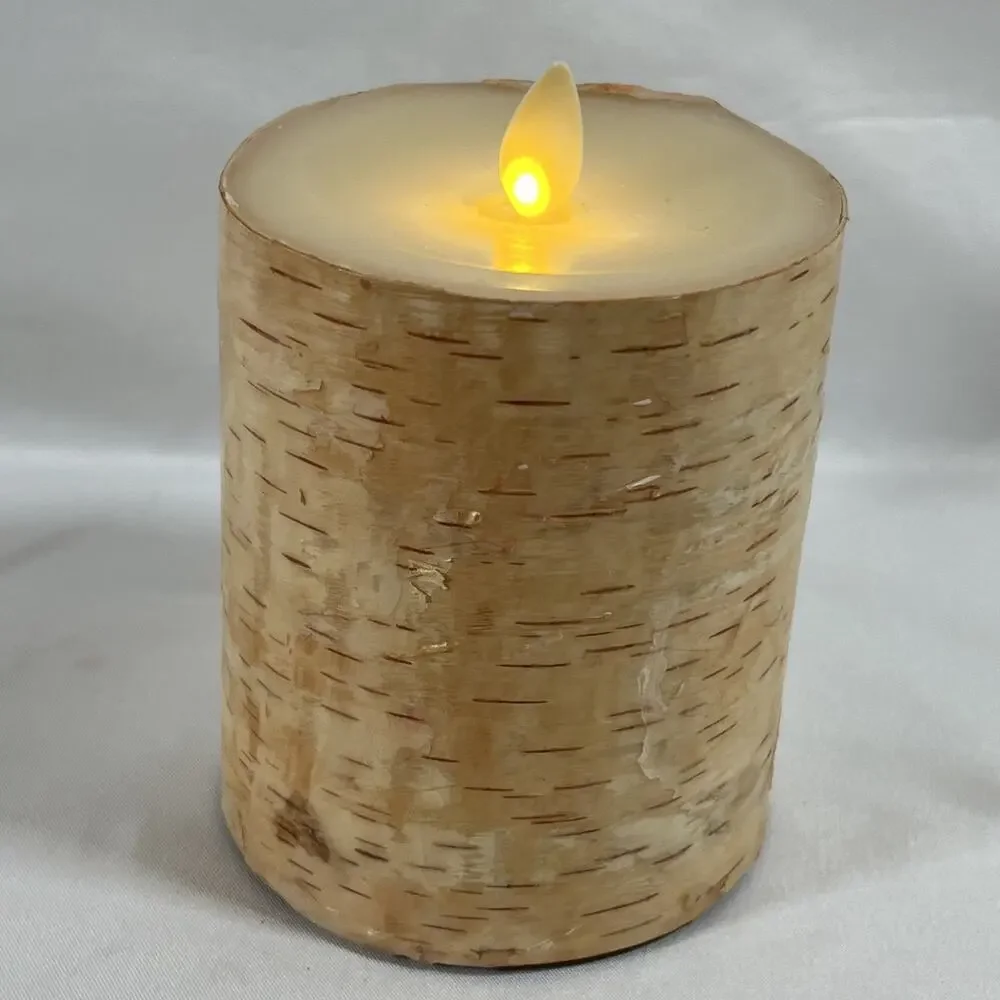 Luminara Real Bark Wrapped Battery Operated Flameless Wax Candle 3x4